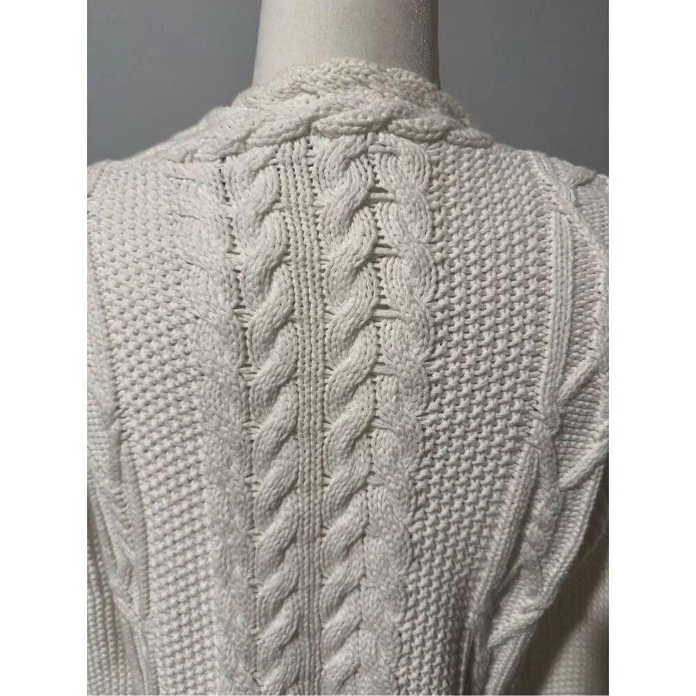 Irelands eye White cotton v neck knit sweater L